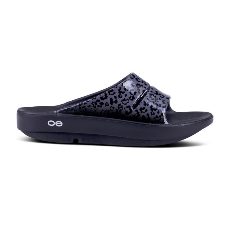 OOFOS Women's OOahh Luxe Slide Sandal - Gray Leopard